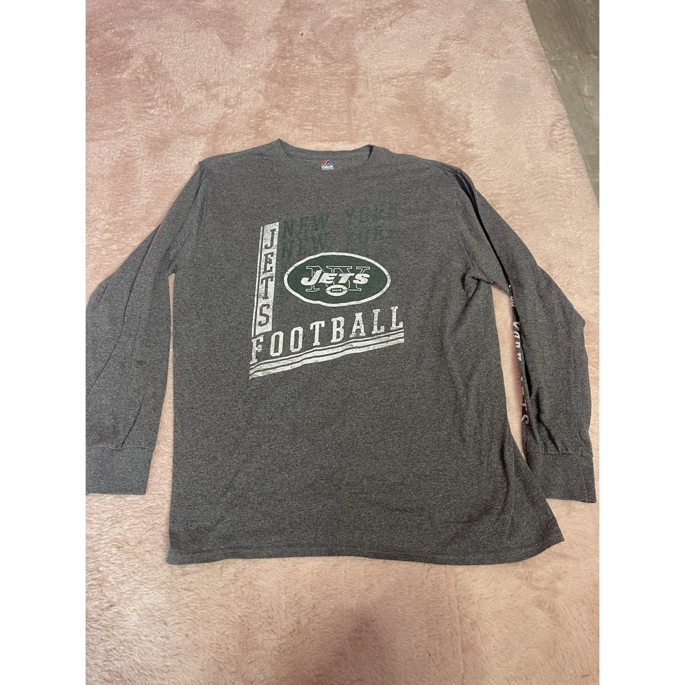 New York Jets Shirt Mens XL Gray Long Sleeve Logo NFL Football Majestic Bin11